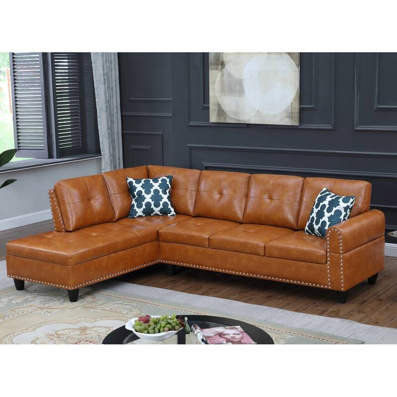 98" Faux Leather L-Shaped Sectional Sofa with Pillows & Cup Holders
