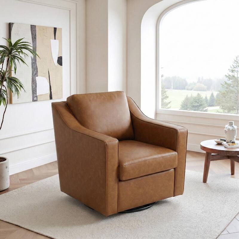 UIXE Chenille/Leather Swivel Barrel Chair Accent Chairs For Living Room