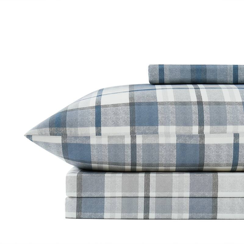 Highland 300 Thread Count Cotton Extra Deep Pocket Plaid 4-piece Bed Sheet Set