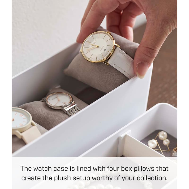 Yamazaki Home Stacking Accessories or Watches Case - Two Styles, Plastic and Wood, Watches - L 3.1 x W 9.4 x H 4.5 inches