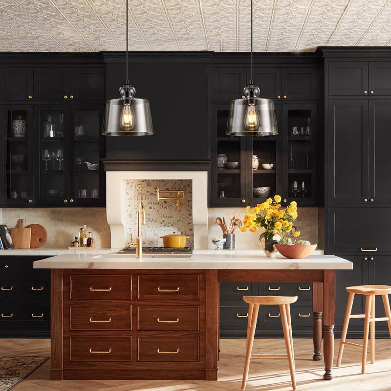 8.7" 1-Light Modern Mini Chrome/Gold/Matte Black Clear Glass Pendant Light for Kitchen Island Dining Room