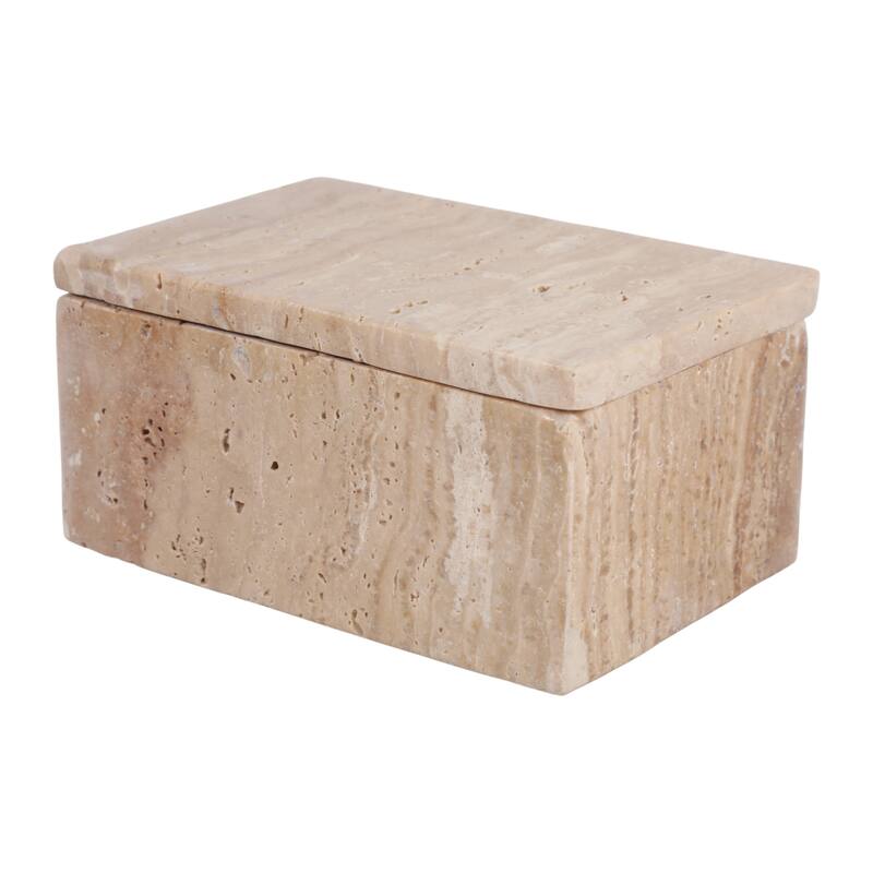 Travertine Decorative Box with Lid - Tan