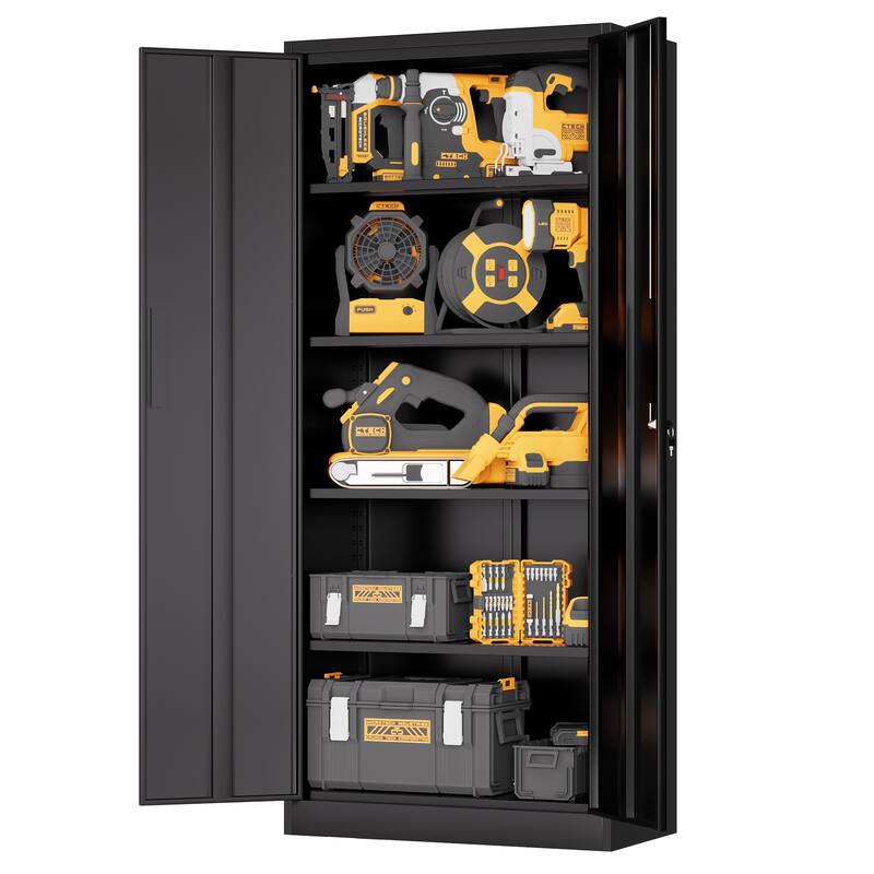 72"H Metal Garage Storage Cabinet, Locking Cabinet with Doors and 4 Shelves, Tall Cabinets Lockable File Cabinet for Home Office