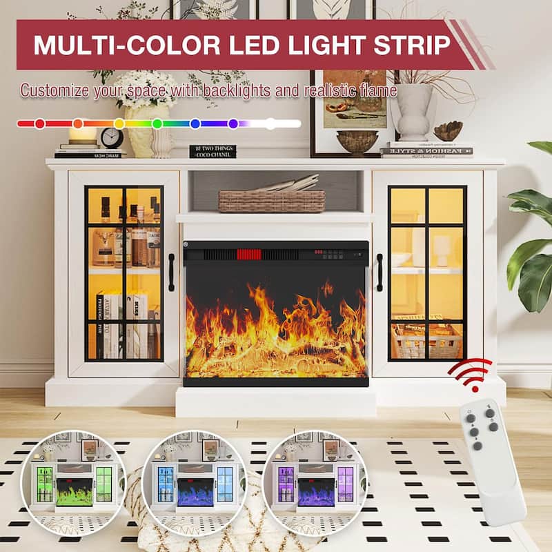 59''Fireplace TV Stand with 3-Sided Glass Electric Fireplace
