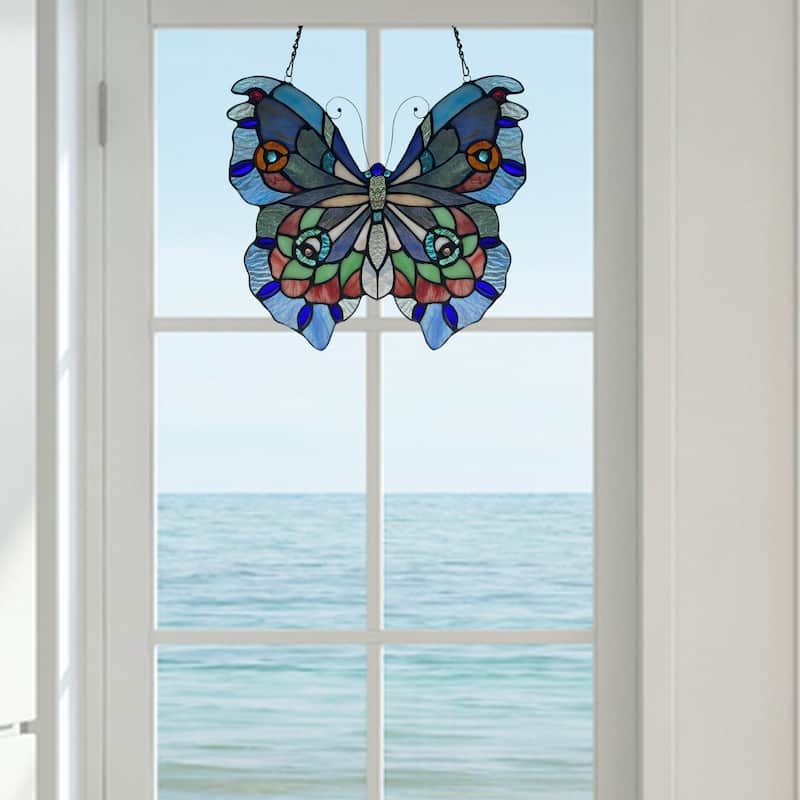 River of Goods 12"H Love Life Butterfly Stained Glass Window Panel - 12.5" x 0.5" x 12"