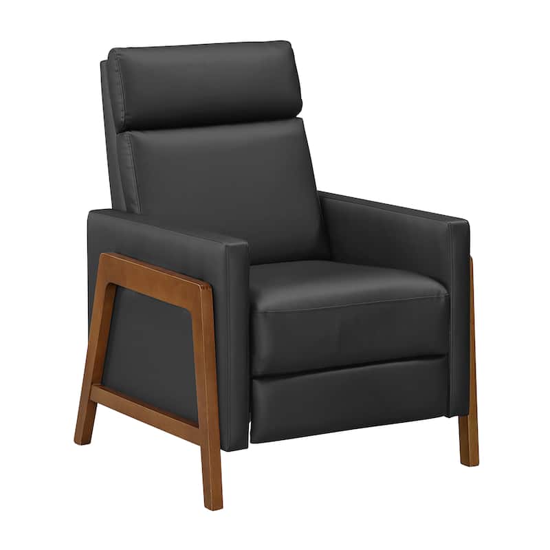 Enzo 29" Faux Leather Push Back Recliner with Exposed Wood Frame - Black