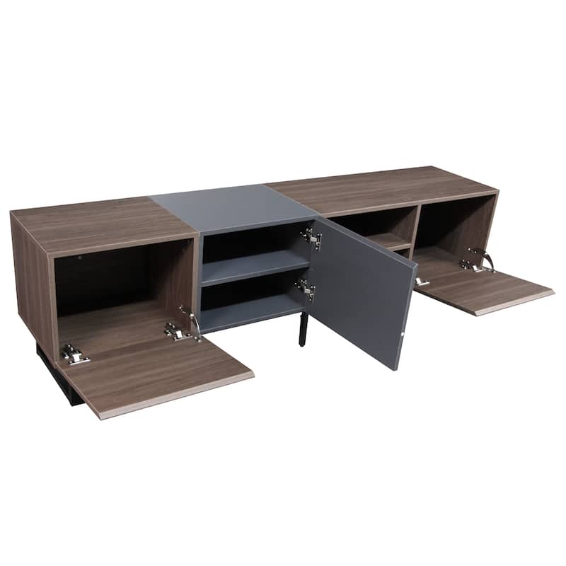 Dark Brown 70.86" TV Stand with Drop Down Door, 3 Cabinets and Open Shelves for TVs Up to 80"