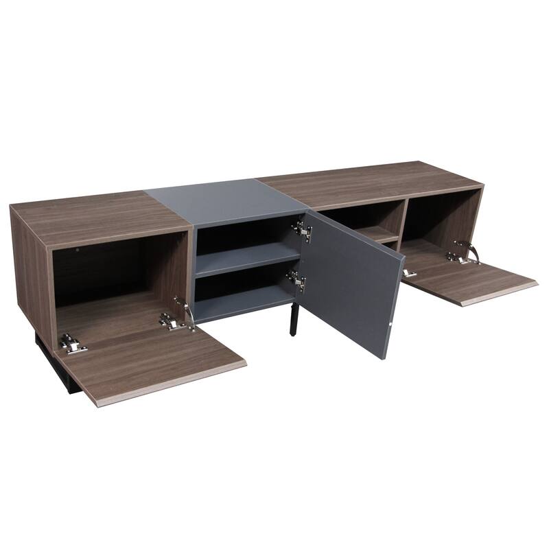 Modern TV with 3 Cabinets Open Shelves, Media Console Table for TVs Up to 80'', Entertainment Center with Drop Down Door