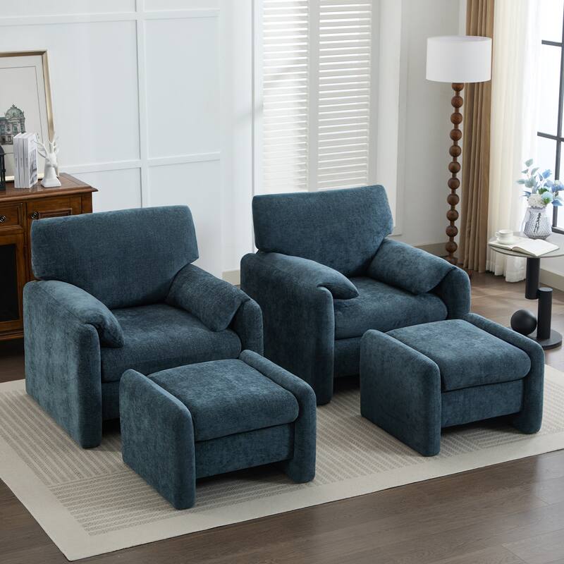 Chenille Single Sofa Chair & Ottoman Set