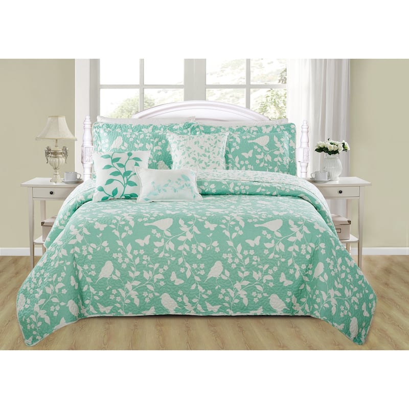 Serenta Birdsong 6-piece Quilted Bedspread Coverlet Set - Green - Queen