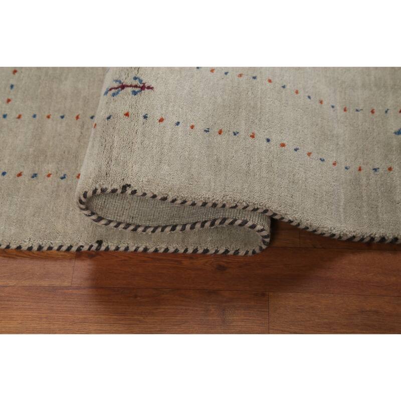 Beige Tribal Gabbeh Oriental Rug Hand-Knotted Wool Carpet - 5'4"x 7'10"