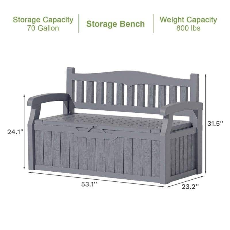 Plastic Outdoor Patio Garden Storage Bench with Lockable Lid 70-Gallon - 23.2 D" x 53.1" W x 31.5" H