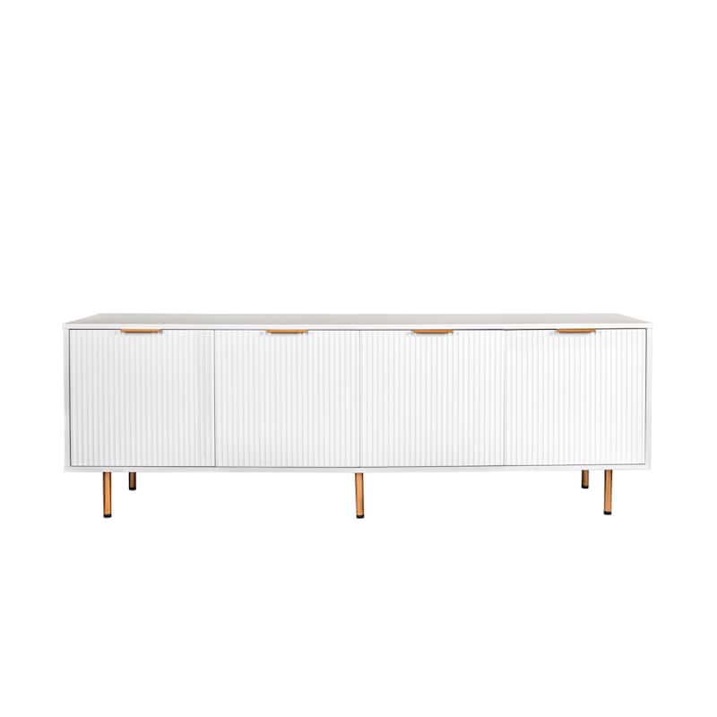 Fluted TV Stand with 4 Large Drawers, Entertainment Center with Storage, Media Console Table with Adjustable Shelf