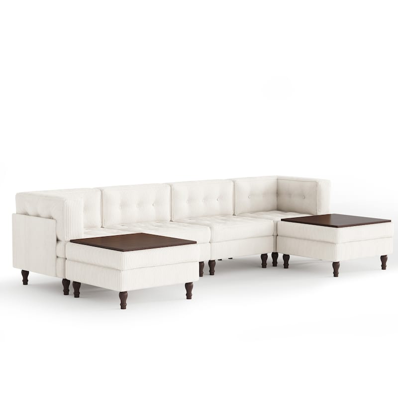 Oversized Modular Sectional Corduroy Fabric Tufted Sofa