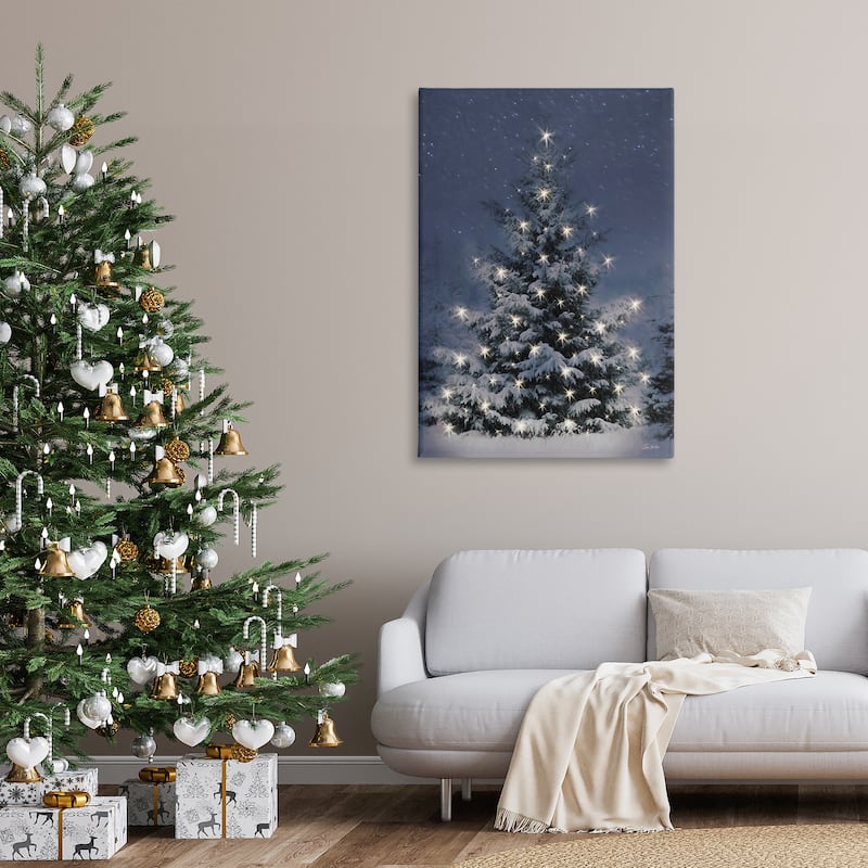 Stupell Snowy Nighttime Christmas Tree Canvas Wall Art Design By Lori Deiter
