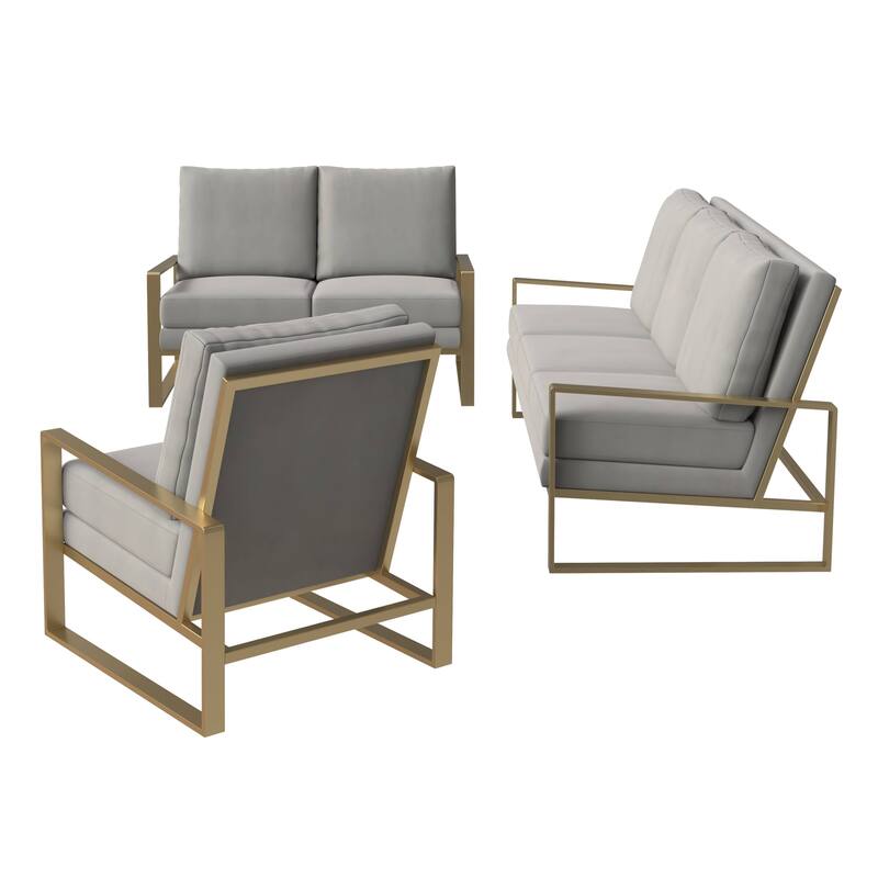 LeisureMod Modern 3-Piece Upholstered Velvet Sofa Set - Includes Sofa, Loveseat & Accent Chair for Home Office Living & Bed Room