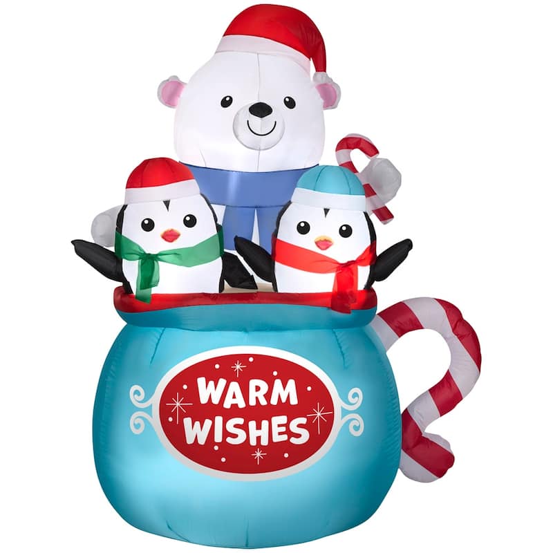 Gemmy Christmas Airblown Inflatable Hot Cocoa Mug Scene, 6.5 ft Tall