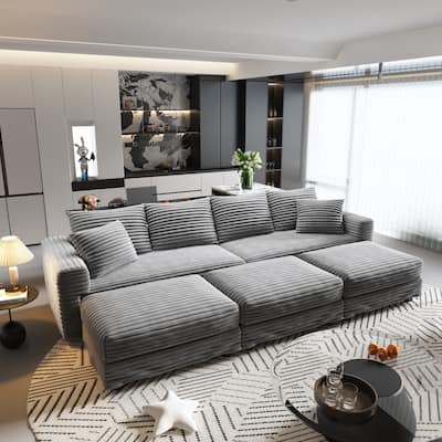 Convertible Sofa Lounge Chair,Deep Seat Couches with Soft Pillows and 3 Ottomans