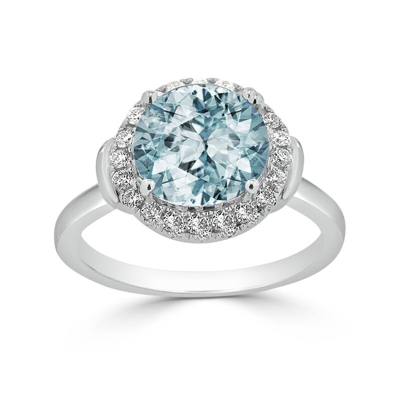 Auriya 2 1/5ct Round Aquamarine and Halo Diamond Engagement Ring 1/4ctw 14k Gold