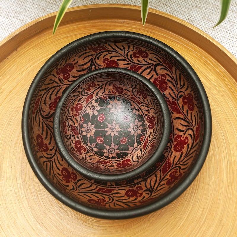 Novica Handmade Truntum Spring Batik Wood Decorative Bowls (Set Of 2)