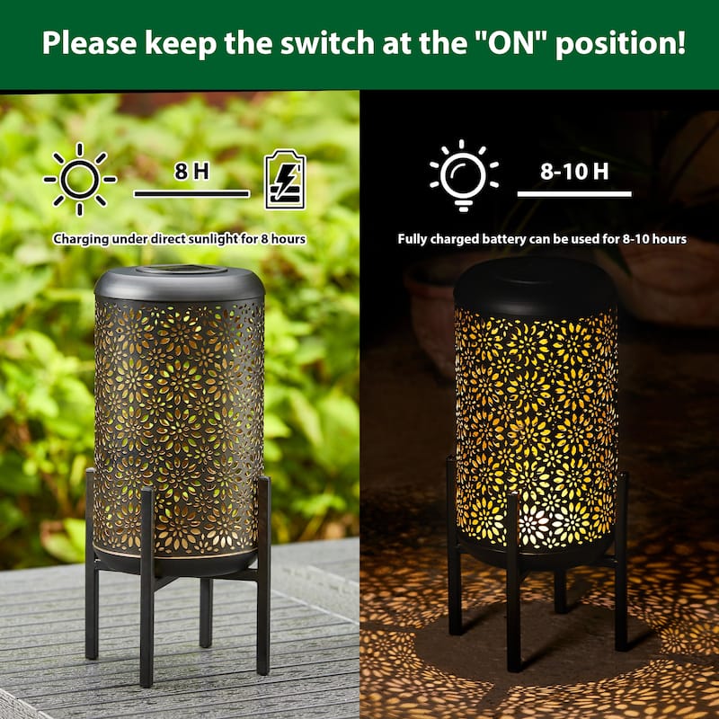 Glitzhome 14"H Outdoor Metal Cutout Flower/Leaves Solar Light Standing Lanterns Waterproof