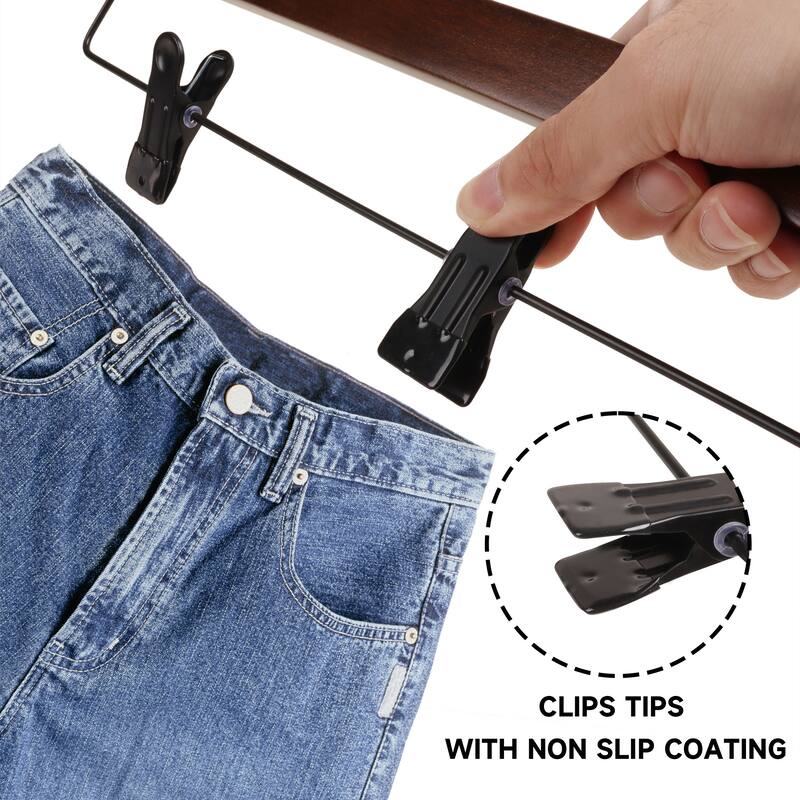 BP4U Premium Wooden Pants Hangers with Adjustable Clips, Solid Wood Skirt Hangers for Jeans, Slacks, Dresses