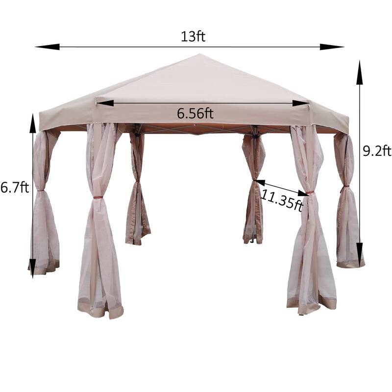 13Ftx 13Ft Pop-Up Gazebo Tent Outdoor Canopy Hexagonal Canopies 6 Sided for Patio Garden Backyard Sun Shelter BBQ Garden Events
