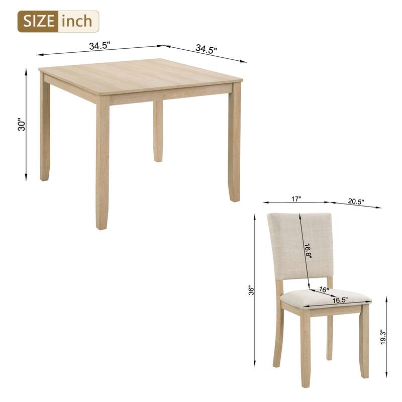 5-Piece Modern Wooden Dining Table Set with 4 Chairs