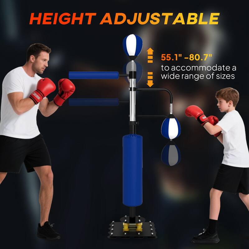 Soozier 4.6'-6.7' Boxing Bag Stand with Speed Bag and Reaction Bar Challenge, Reflex Bag Boxing Training Equipment ,Blue