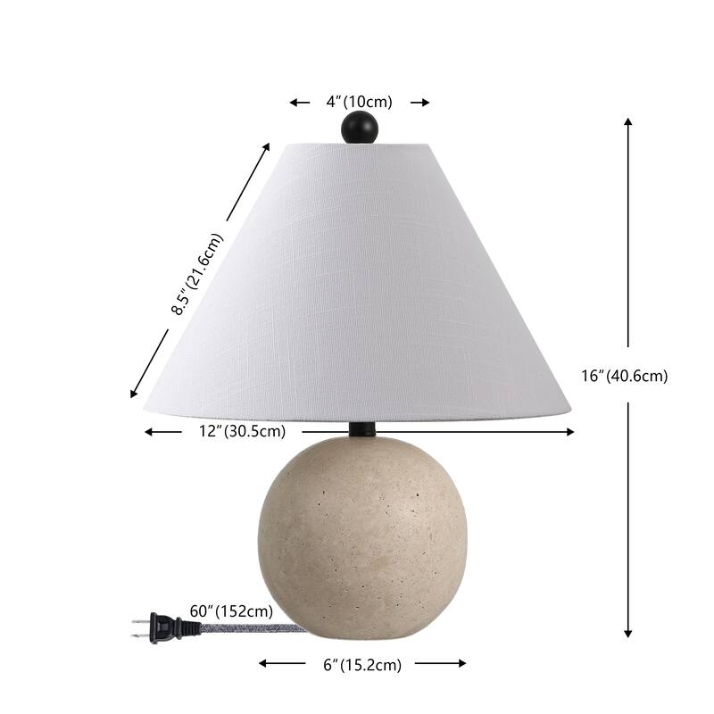 Liza 16" Modern Minimalist Travertine Globe LED Table Lamp, By JONATHAN Y