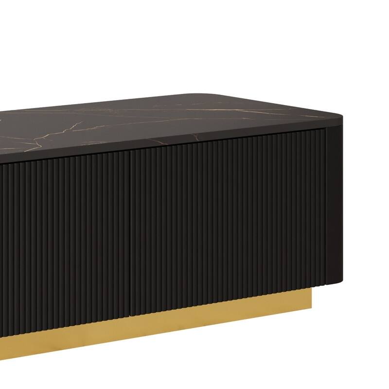 Luxury Fluted TV Stand for 85" TVs - Faux Marble Console with Gold Base & Curved Design