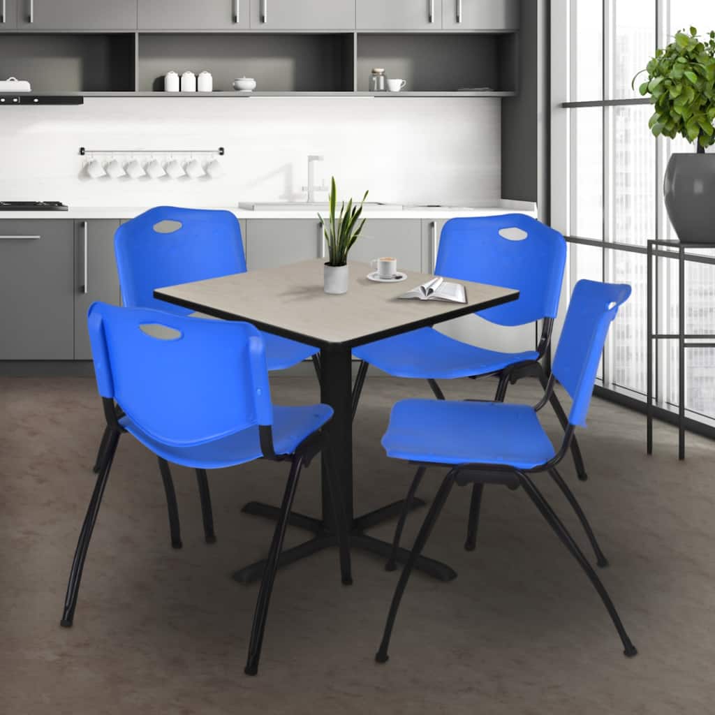 36" Square Breakroom Table- Maple & 4 'M' Stack Chairs- Blue - 36
