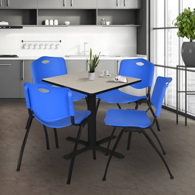 42" Square Breakroom Table- Maple & 4 'M' Stack Chairs- Blue - 42