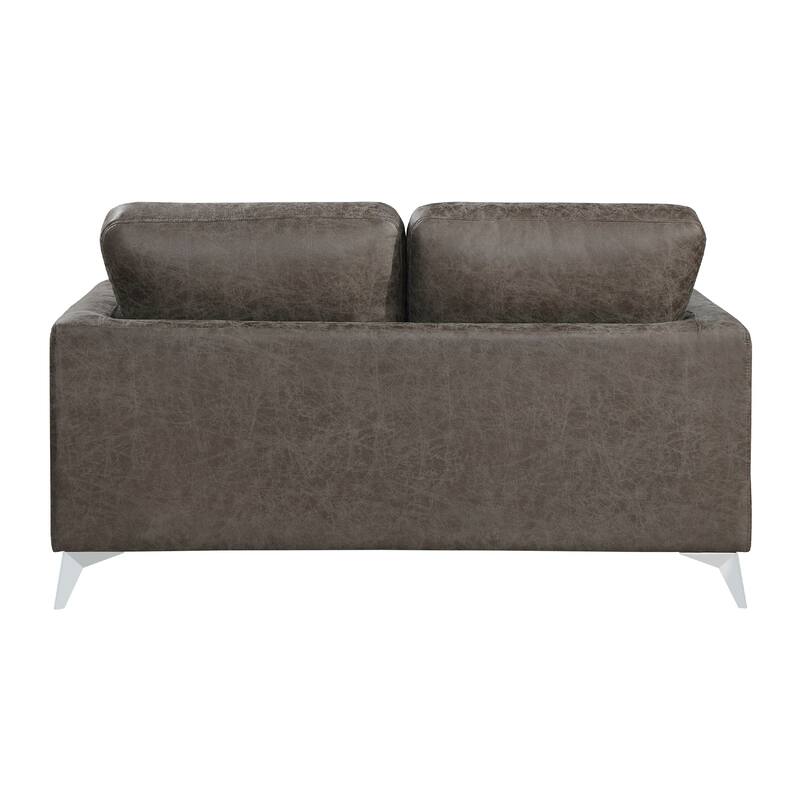 Casie Loveseat, Brownish Gray Microfiber Foam, Chrome Legs 61 Inch