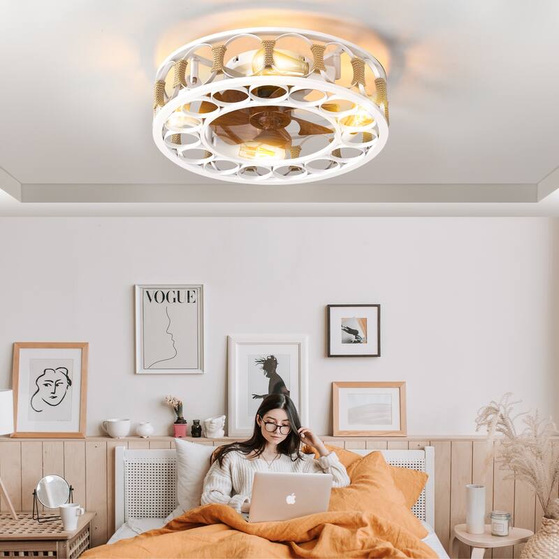 20-in White Modern Flush Mount Ceiling Fan with Light and Remote - 19.7 in. D x 19.7 in. W x 6.1 in. H