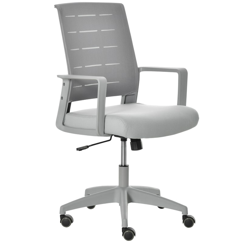 Vinsetto Mesh Home Office Chair Swivel Desk Task Computer Chair with Lumbar Back Support, Adjustable Height, Arm, Grey