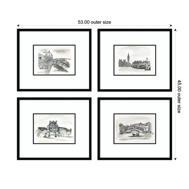 Kate and Laurel Vintage Europe 4 Piece Framed Wall Art Print Set by Teju Reval