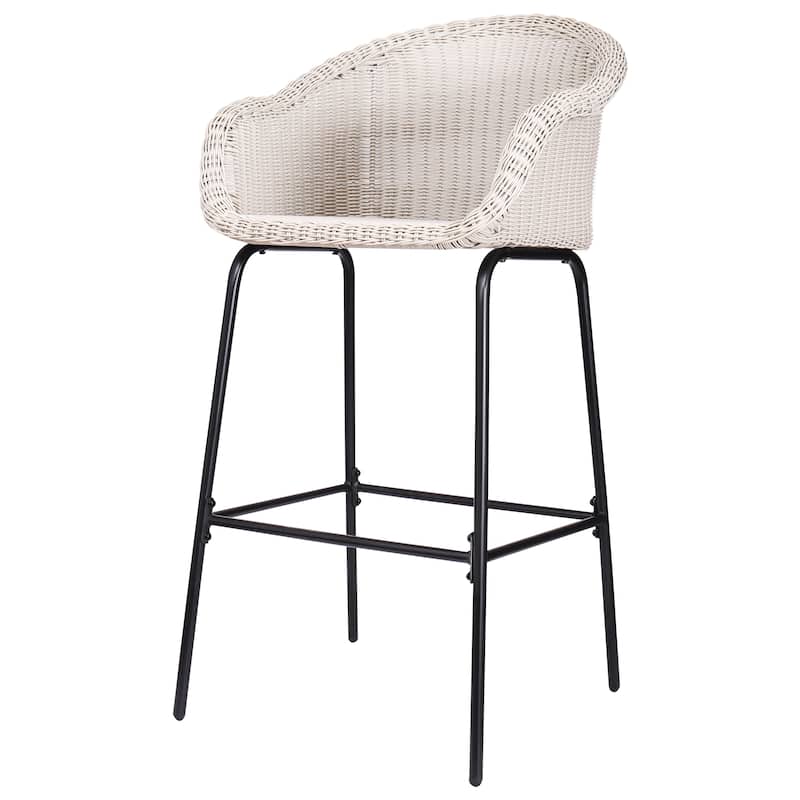 Ladd Outdoor Metal Wicker Barstool, Light Gray Faux Wicker, Set of 2