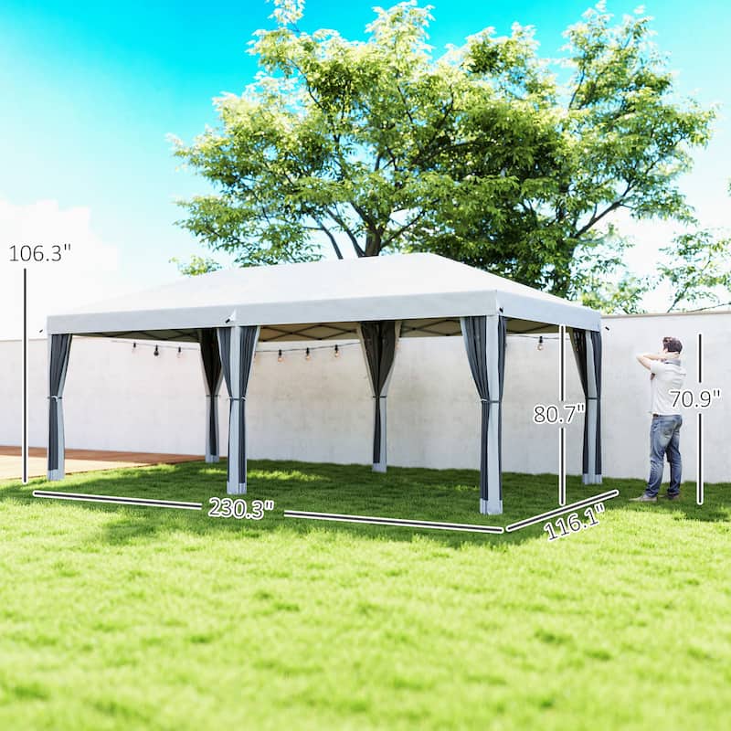 Pop-Up Canopy Tent with Mesh Panels Cream White Oxford Fabric, Powder-Coated Steel Frame - 230.25" L x 116.25" W x 106.25" H
