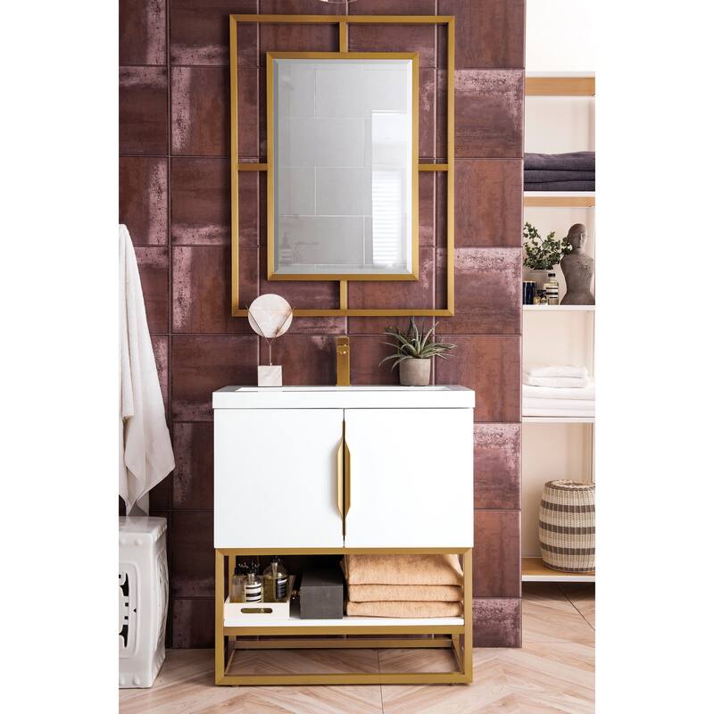 James Martin Vanities Columbia 31.5" Single Vanity, Glossy White with White Glossy Composite Stone Top