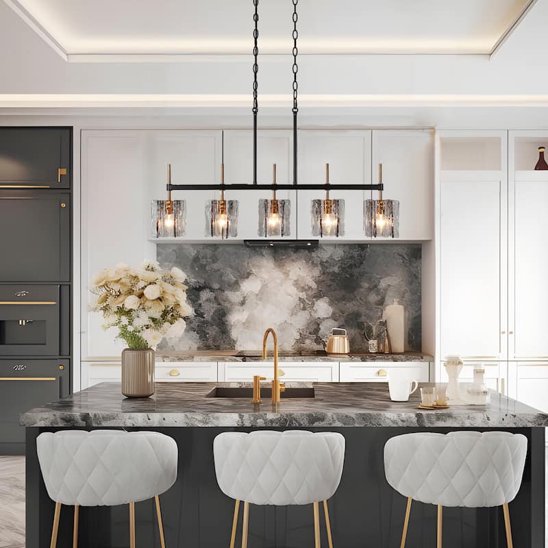 Kasy Modern 5-Light Linear Chandelier Textured Glass Kitchen Island Light Unique Design
