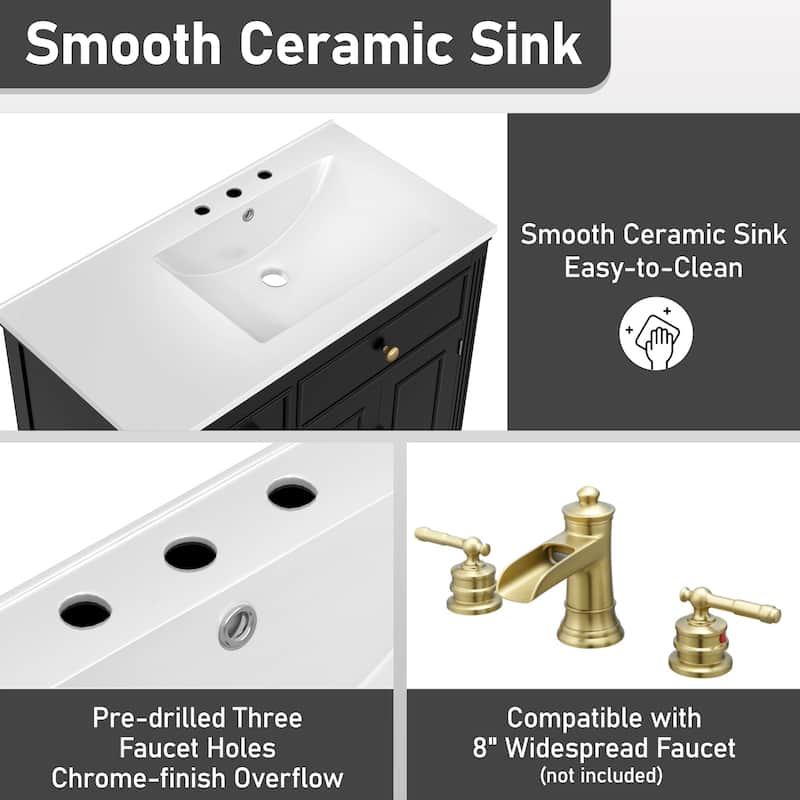 Modern 36 Inch Bathroom Vanity with Right-Side Sink, Storage Drawers, Adjustable Shelf, Painted MDF Finish