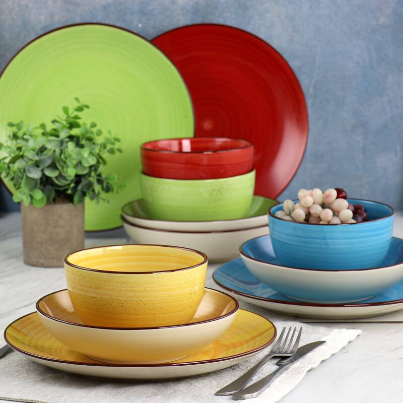 Karl 12 Piece Double Bowl Stoneware Dinnerware Set