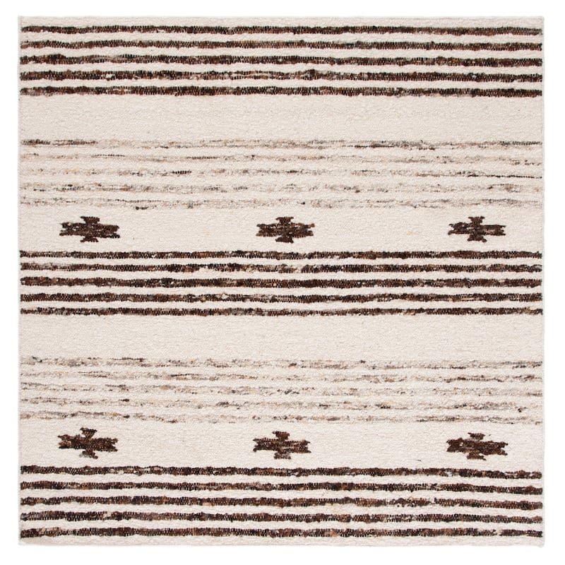 SAFAVIEH Handmade Natura Limanka Boho Tribal Wool Rug - 6' Square - Black/Ivory