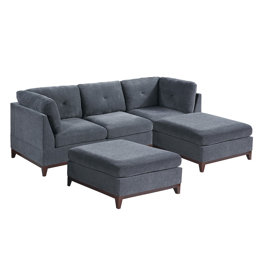 5 Piece Chenille Fabric Modular Sofa and Ottoman Set