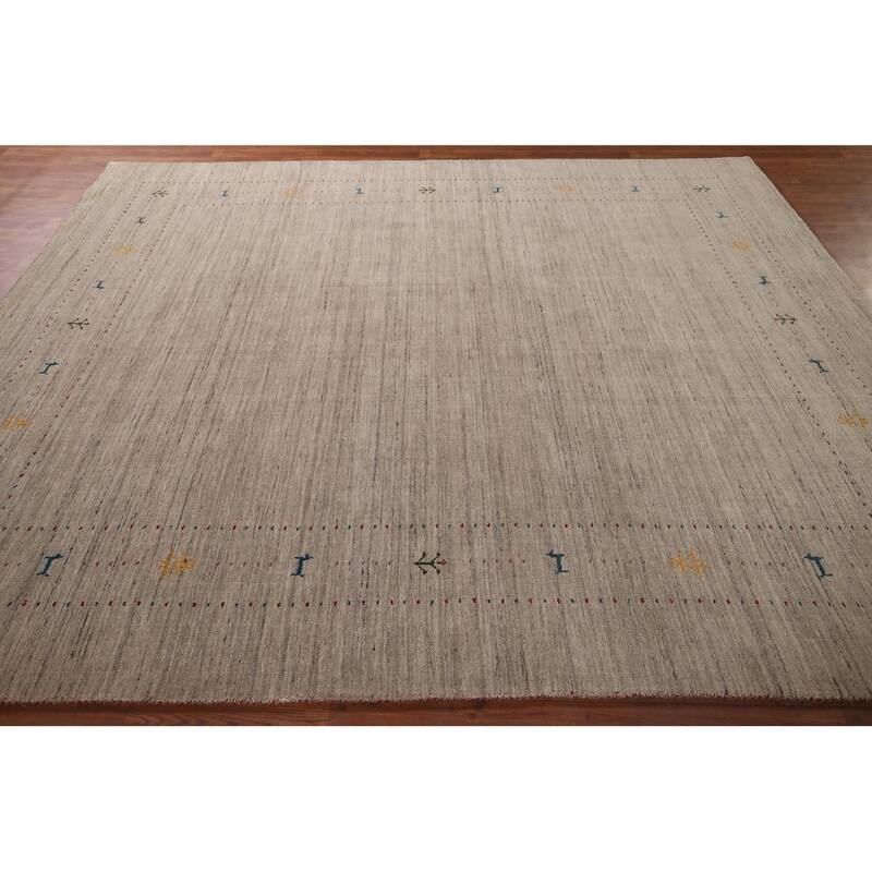 Tribal Gabbeh Indian Rug Hand-Knotted Oriental Beige Wool Carpet - 7'11"x 9'9"