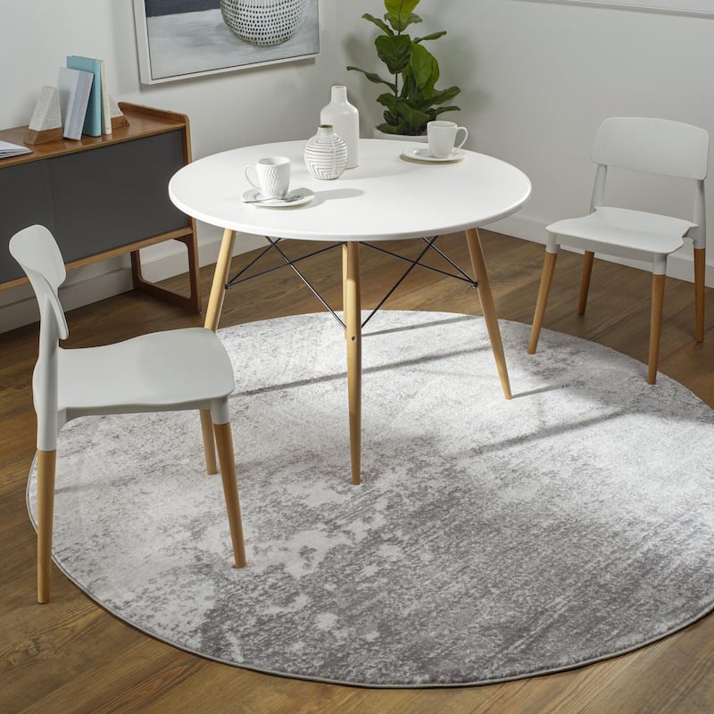 Livabliss Wanderlust Industrial Area Rug - 6'7" x 6'7" Round - Silver