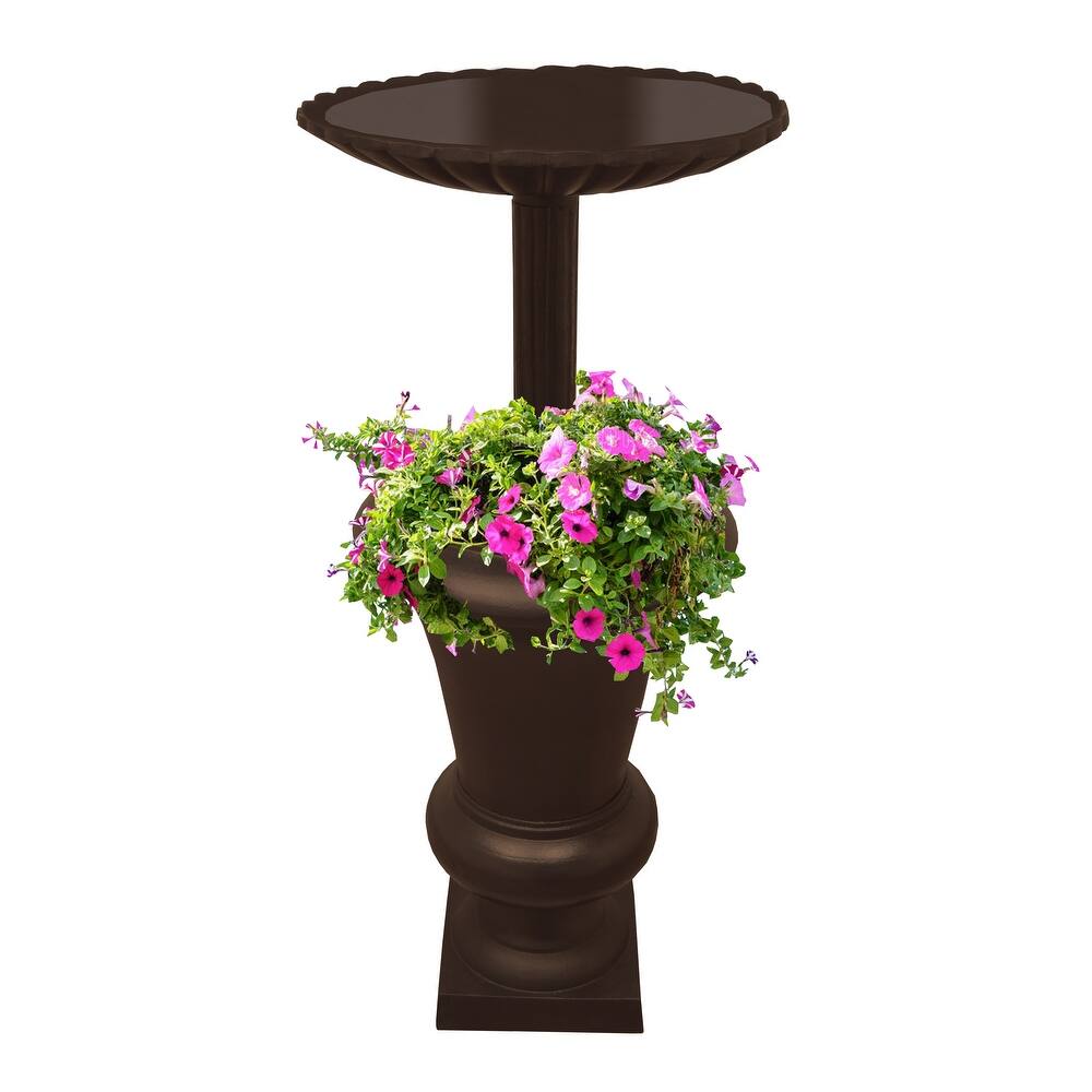 Ornate Round Cast Aluminum Metal 40-in Bird Bath and Planter Vase Combo