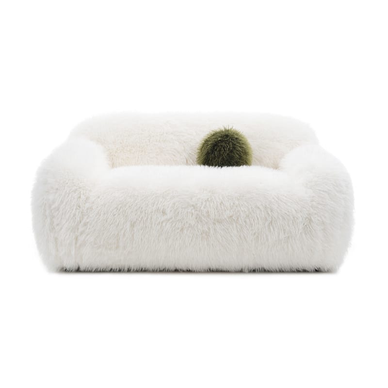 Furniture of America Cynra Modern 66-inch Faux Fur Loveseat with Ball Pillow