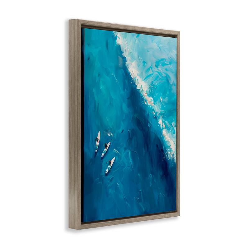 Stupell Surfers & Wave Aerial View Framed Floater Canvas Wall Art Design By LSR Design Studio